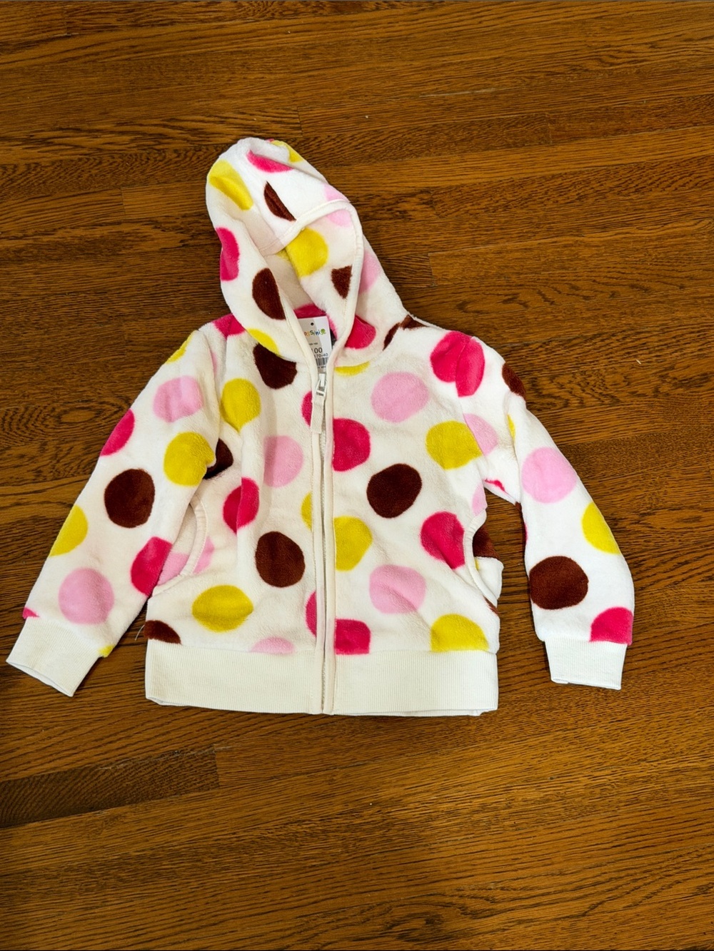 Brand new w tagsKids Polka Dot Zip Hoodie - White with Pink, Yellow & Brown Dots